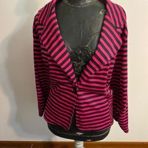 Vamp Pink, Black Stripe Elastic Sleeve Retro Blazer, size 1X/2X